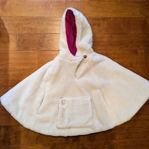 Kids White Faux Fur Hooded Cape Coat